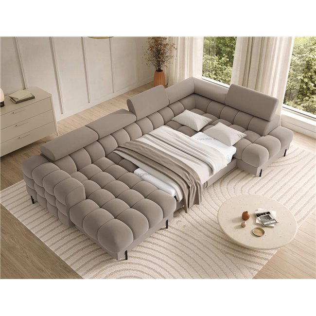 U-shaped sofa Elferaria R, sleeping function, Sola 18, beige, H93x358x202cm