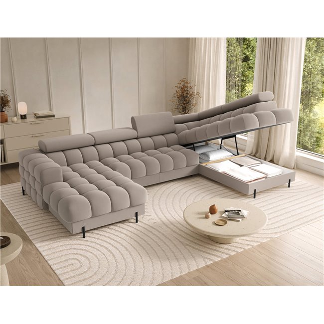U-shaped sofa Elferaria R, sleeping function, Sola 18, beige, H93x358x202cm