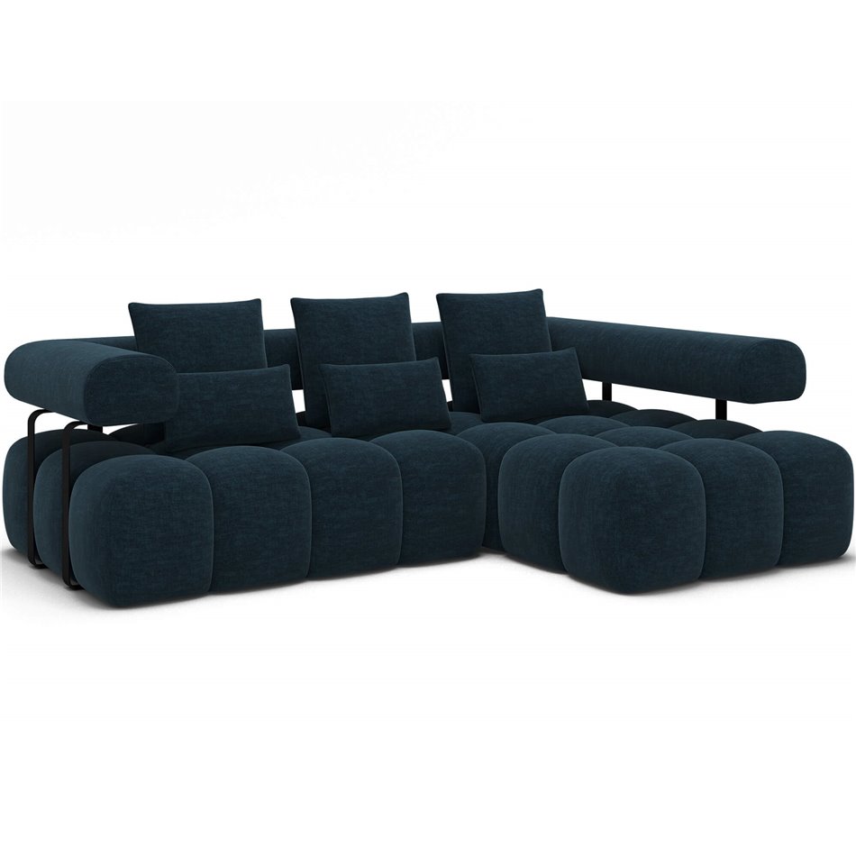 Угловой диван Elevvi R, раздвижной, Manhattan 40, бархат, синий, H102x260x184cm