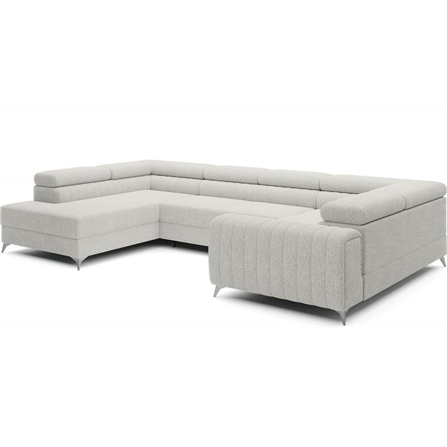 U-shaped sofa Eluis L, sleeping function, Royal 01, boucle, white, H92x347x202cm