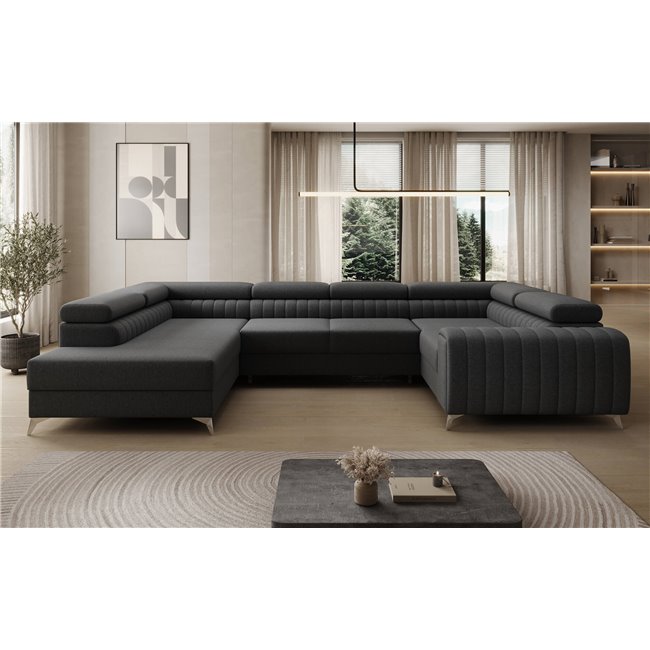 U-shaped sofa Eluis L, sleeping function, Sawana 14, black, H92x347x202cm