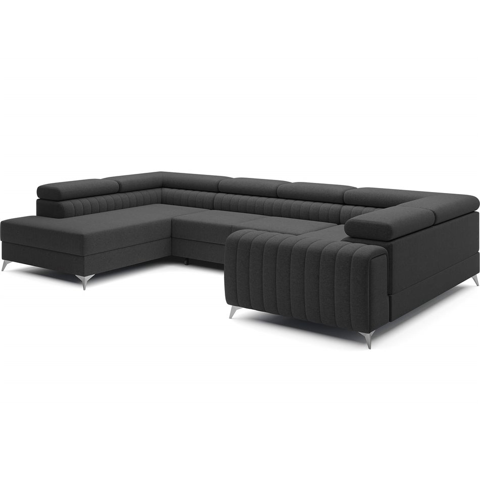 U-shaped sofa Eluis L, sleeping function, Sawana 14, black, H92x347x202cm