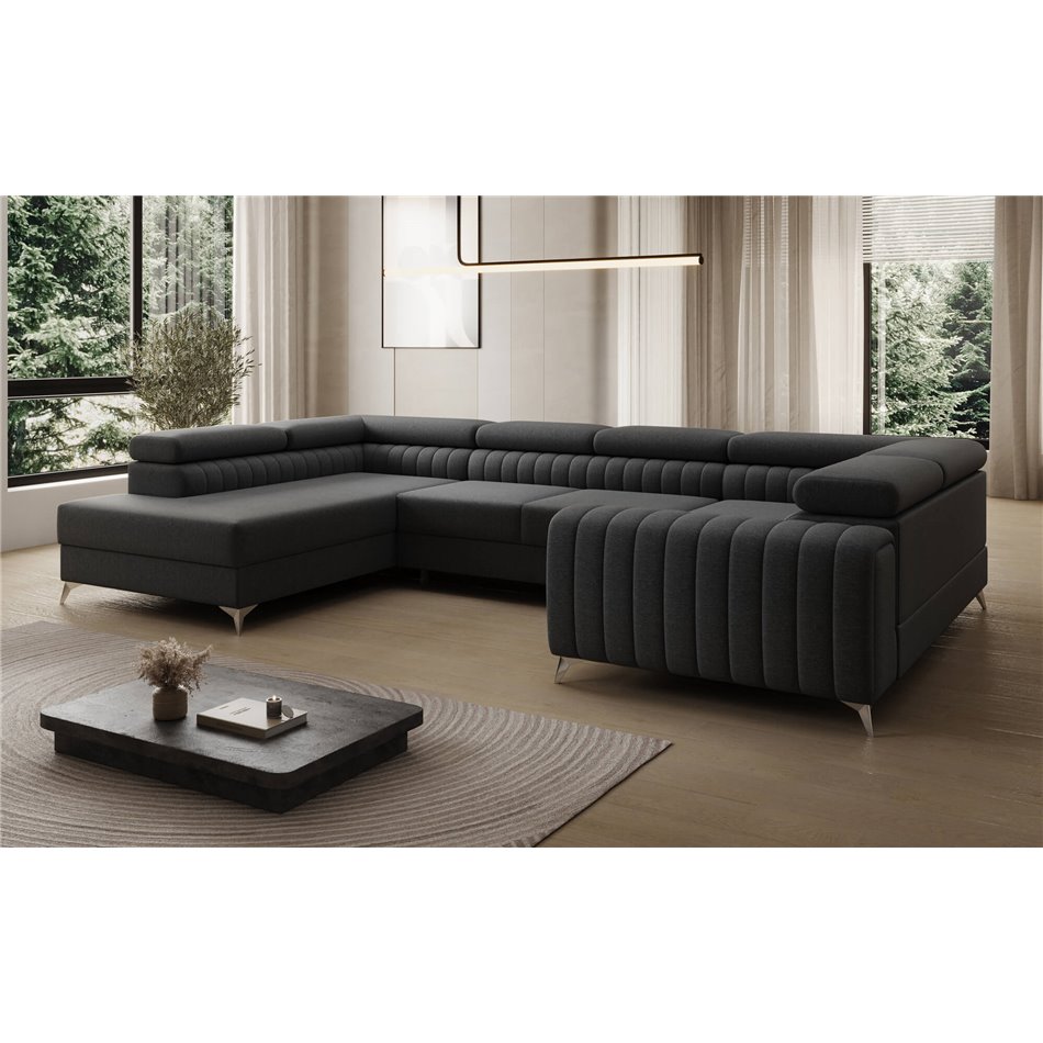 U-shaped sofa Eluis L, sleeping function, Sawana 14, black, H92x347x202cm