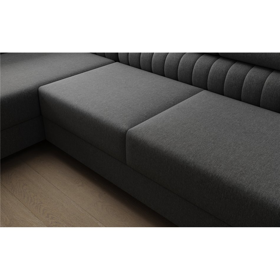 U-shaped sofa Eluis L, sleeping function, Sawana 14, black, H92x347x202cm