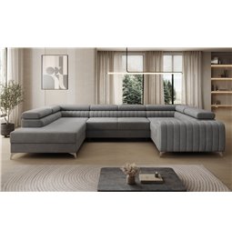U-shaped sofa Eluis L, sleeping function, Monolith 85, velvet, grey, H92x347x202cm