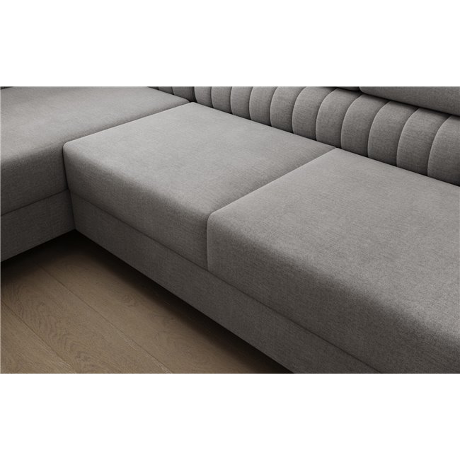 U-shaped sofa Eluis L, sleeping function, Monolith 85, velvet, grey, H92x347x202cm