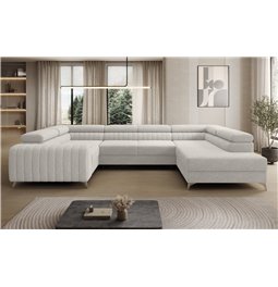 U-shaped sofa Eluis R, sleeping function, Royal 01, boucle, white, H92x347x202cm