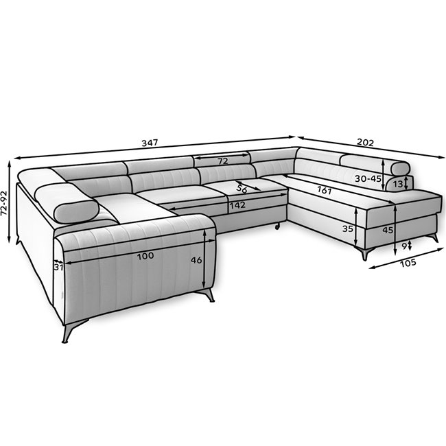 U-shaped sofa Eluis R, sleeping function, Royal 01, boucle, white, H92x347x202cm
