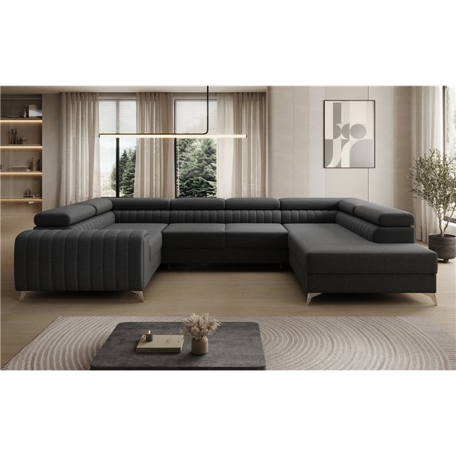 U-shaped sofa Eluis R, sleeping function, Sawana 14, black, H92x347x202cm