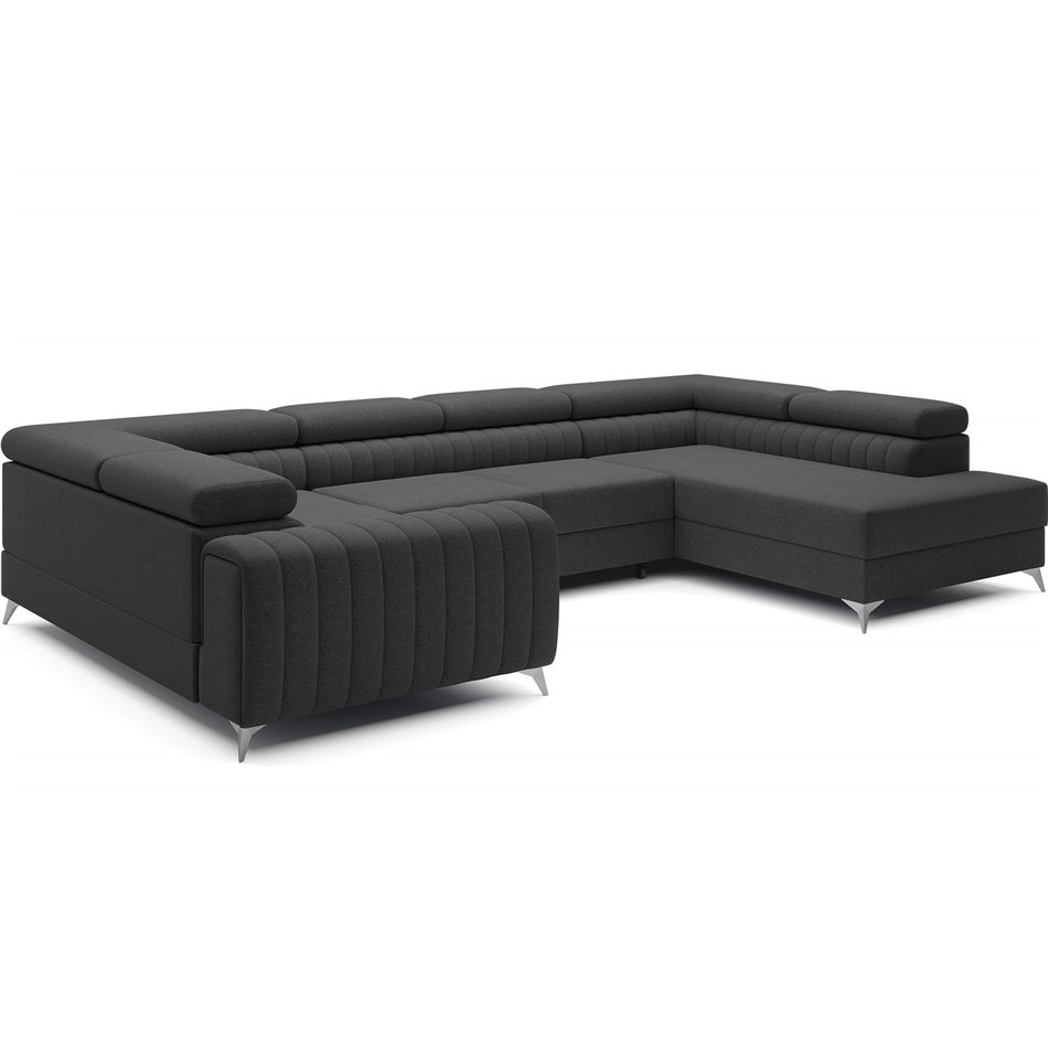 U-shaped sofa Eluis R, sleeping function, Sawana 14, black, H92x347x202cm