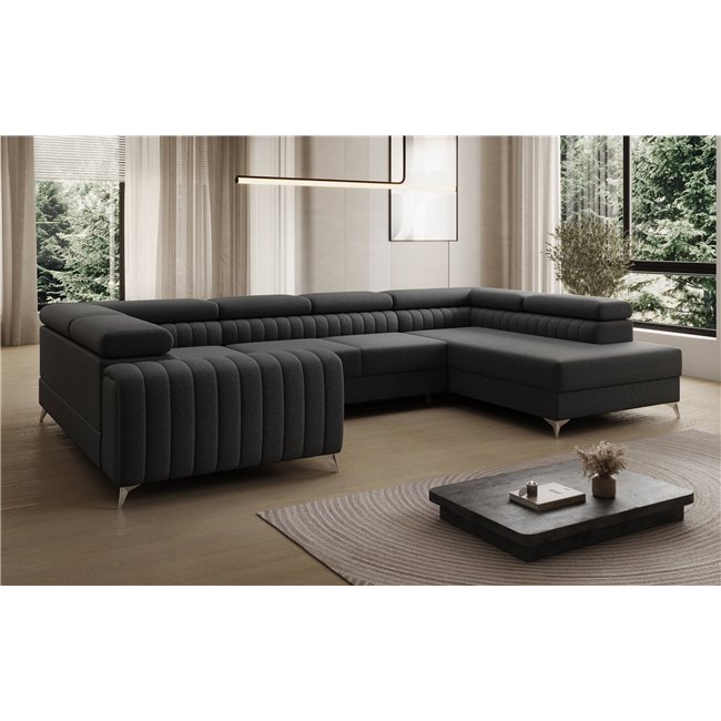 U-shaped sofa Eluis R, sleeping function, Sawana 14, black, H92x347x202cm