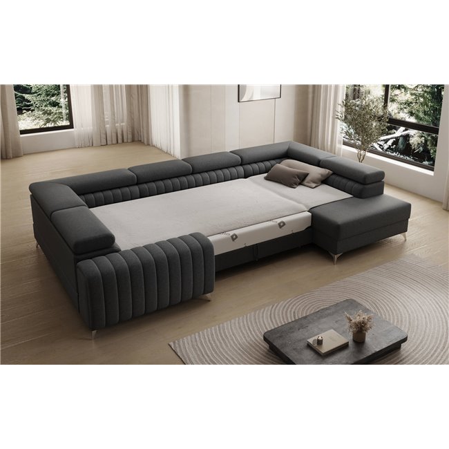 U-shaped sofa Eluis R, sleeping function, Sawana 14, black, H92x347x202cm