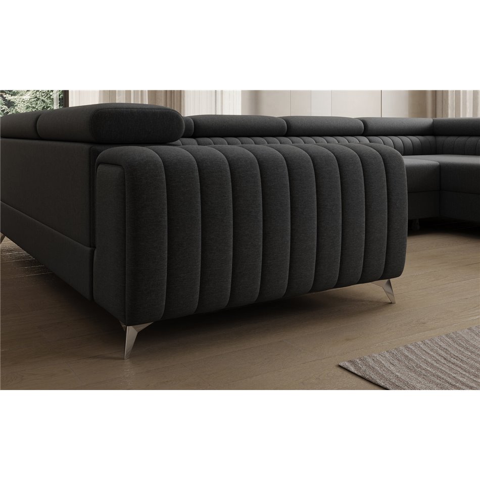 U-shaped sofa Eluis R, sleeping function, Sawana 14, black, H92x347x202cm