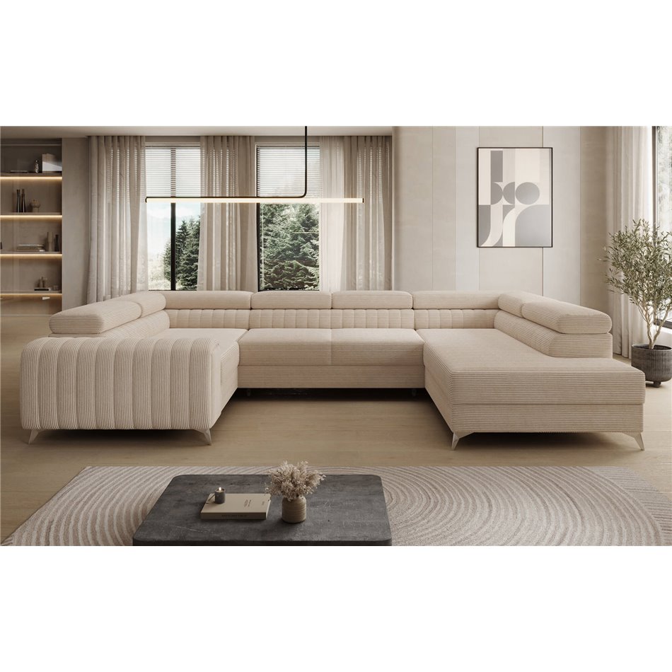 U-shaped sofa Eluis R, sleeping function, Jarell 18, corduroy, beige, H92x347x202cm