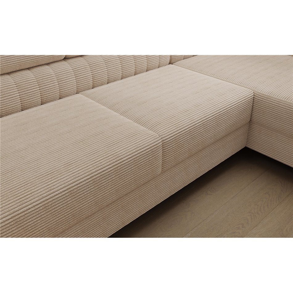 U-shaped sofa Eluis R, sleeping function, Jarell 18, corduroy, beige, H92x347x202cm