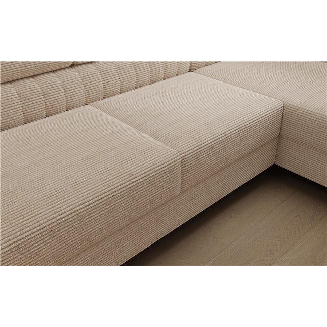 U-shaped sofa Eluis R, sleeping function, Jarell 18, corduroy, beige, H92x347x202cm