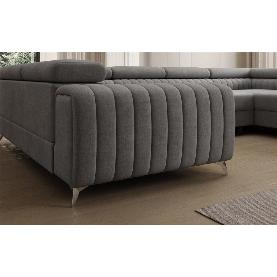 U-shaped sofa Eluis R, sleeping function, Monolith 85, velvet, grey, H92x347x202cm