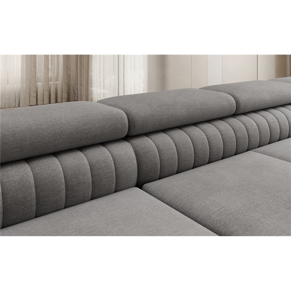 U-shaped sofa Eluis R, sleeping function, Monolith 85, velvet, grey, H92x347x202cm