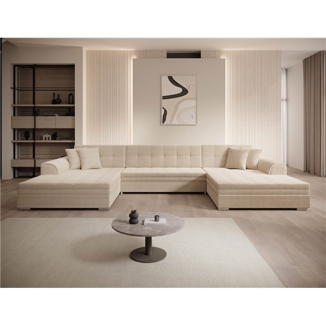 U-shaped sofa Evento Symmetrical, sleeping function, Royal 01, boucle, white, H78x359x165cm