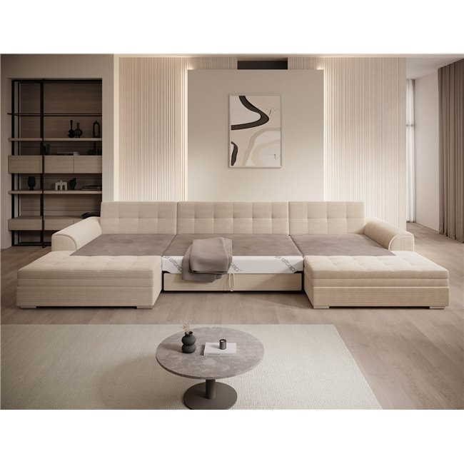 U-shaped sofa Evento Symmetrical, sleeping function, Royal 01, boucle, white, H78x359x165cm