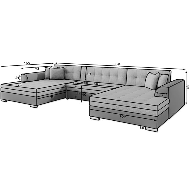 U-shaped sofa Evento Symmetrical, sleeping function, Royal 01, boucle, white, H78x359x165cm