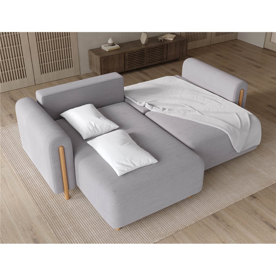Corner sofa Elcossta L, sleeping function, Jarell 03, corduroy, grey, H95x244x154cm