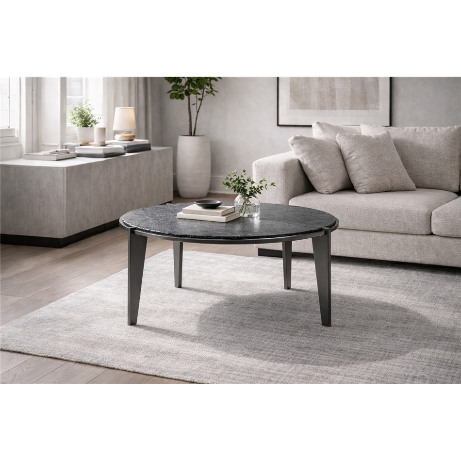 Кофейный столик Ebern ST, металл/стекло, черный, D106cm H40cm