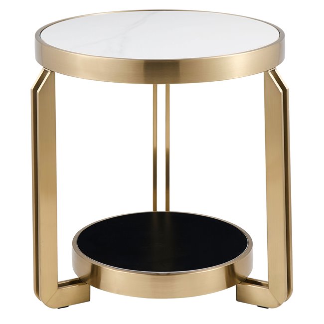 Side table Edingen ST, sintered stone/metal, champagne gold color/white/black, D55cm H55cm