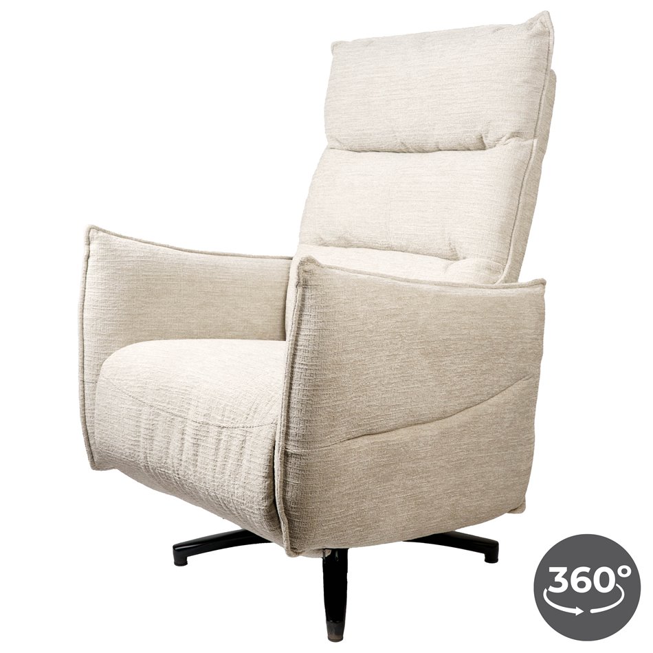Electric recliner Amandy Kansas 4 natural K, 2 motors, cream, rotatable 360 degrees, H74-110x76x90-158cm, seat height 40-51cm