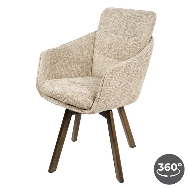 Dining chair Sarroka, brown/taupe, rotatable 360 degrees, H87x57x59.5cm, seat height 50cm