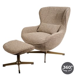 Atpūtas krēsls Saronna 5 ar soliņu, grozāms 360 grādos, pelēkbrūns/bronzas krasā, H90x76x87.5cm, sēdvirsmas augstums 40cm