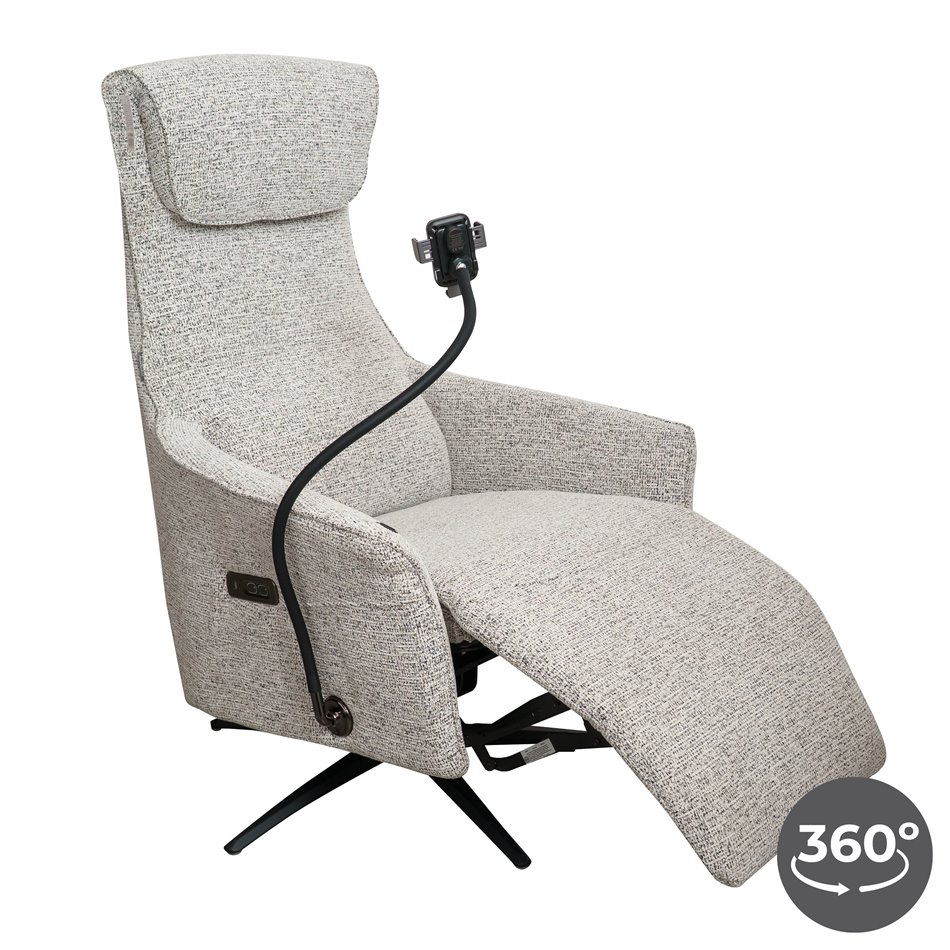 Electric recliner Olivy 112, 2 motors, gray-white, rotatable 360 degrees, H86-115x76x74-171cm, seat height 44-48cm