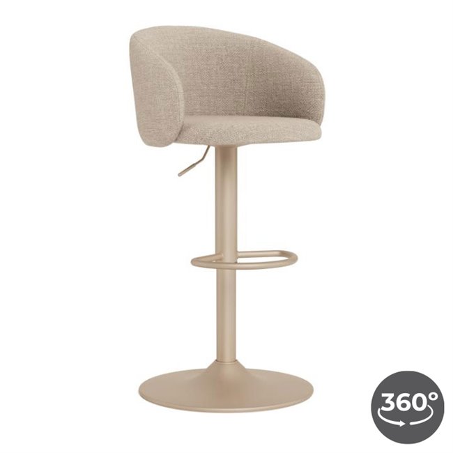 Bar chair Aleanor, rotatable 360 degrees, beige, H110x53x56cm, seat height 65-86cm