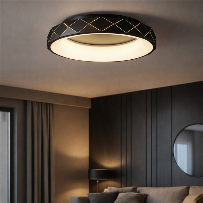 Потолочный светильник Ruidera black, черно-белый, H12cm, D50cm, LED 28.8W, 3000K, 2300lm