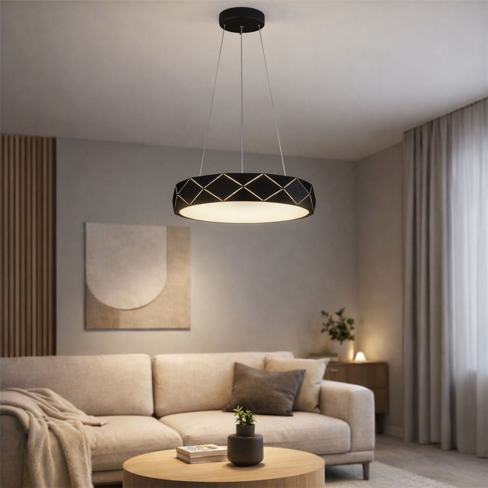 Подвесной светильник Rully black, черно-белый, H18-110cm, D50cm, LED 28.8W, 3000K, 2300lm