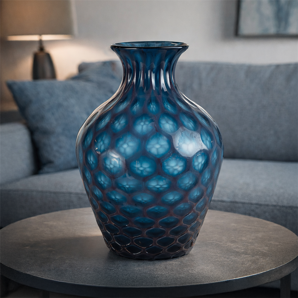 Vase Delian, glass, blue, H30cm, D21cm