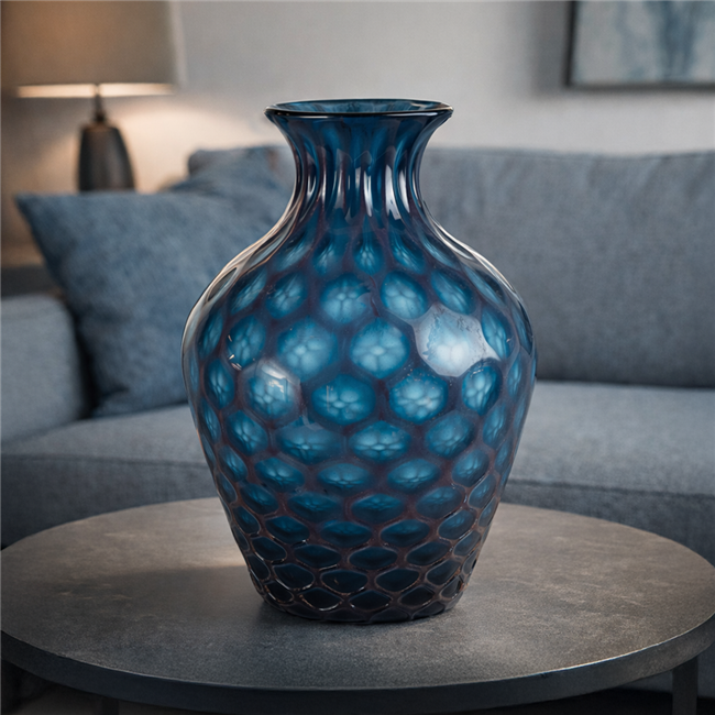 Vase Delian, glass, blue, H30cm, D21cm