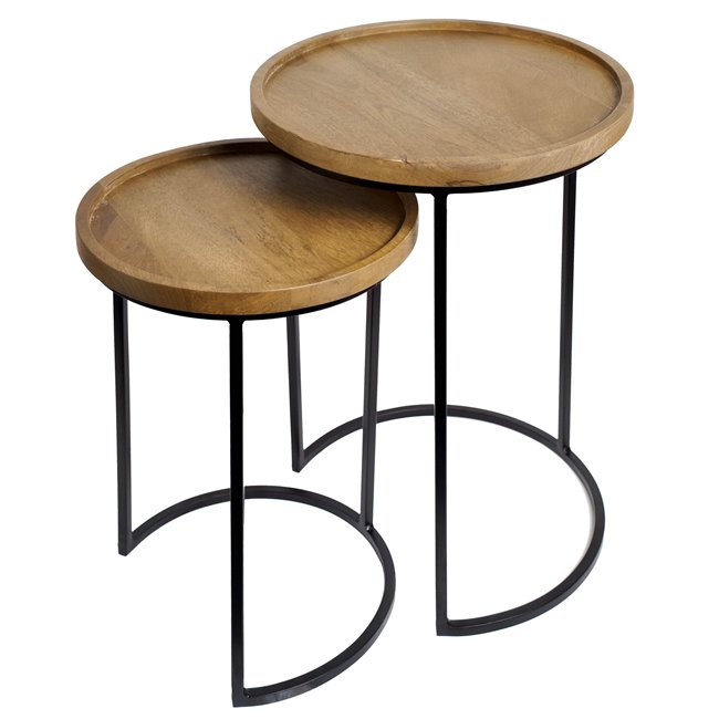 Side table set 2 Sagen, mango wood/metal, D40cm H55cm, D34cm H46cm