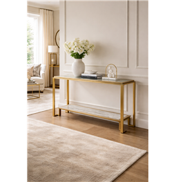 Console table Eda ST, stainless steel/glass, champagne gold color/clear, H78x150x45cm