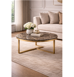 Кофейный столик Ediston ST, искусственный мрамор/нержавеющая сталь, D90cm H40cm