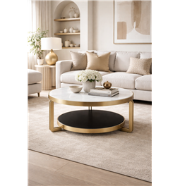 Кофейный столик Edingen ST, спеченный камень/нержавеющая сталь, шампанское золотистого цвета/белый/черный, D90cm H45cm