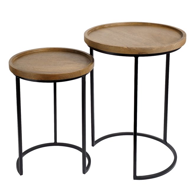Side table set 2 Sagen, mango wood/metal, D40cm H55cm, D34cm H46cm