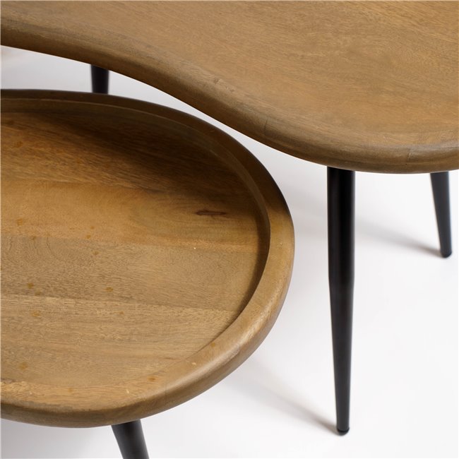 Приставной стол комплект Sagonne, манговое дерево/металл, 70x38cm H40cm, 60x36cm H30cm