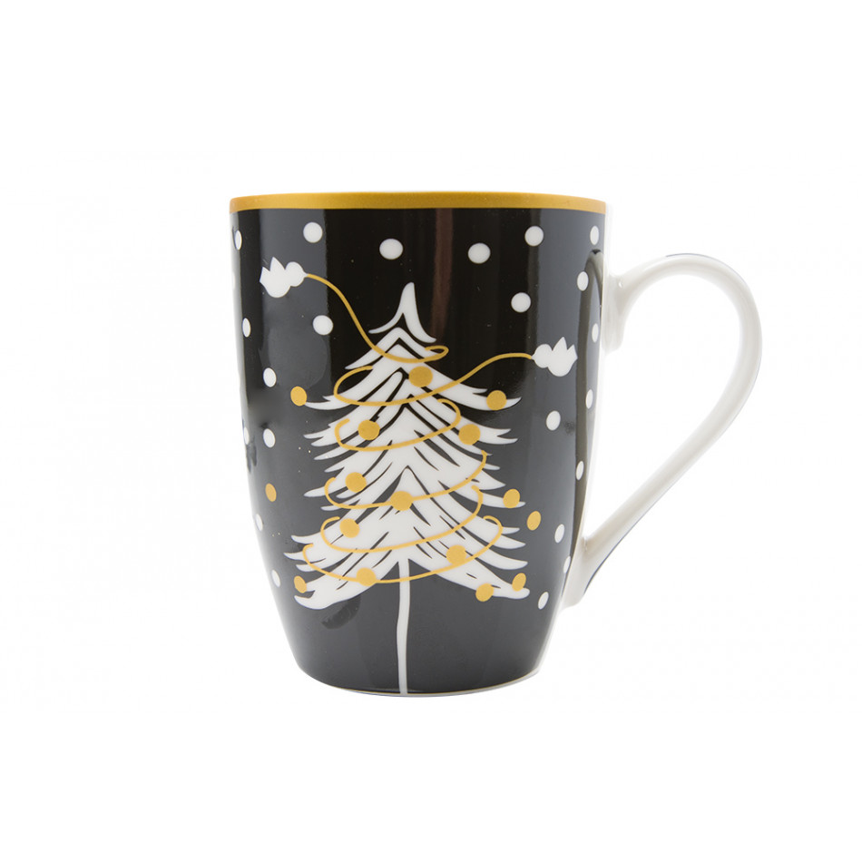 Mug Christmas tree,  porcelain, black, 11x10x8cm, 300ml