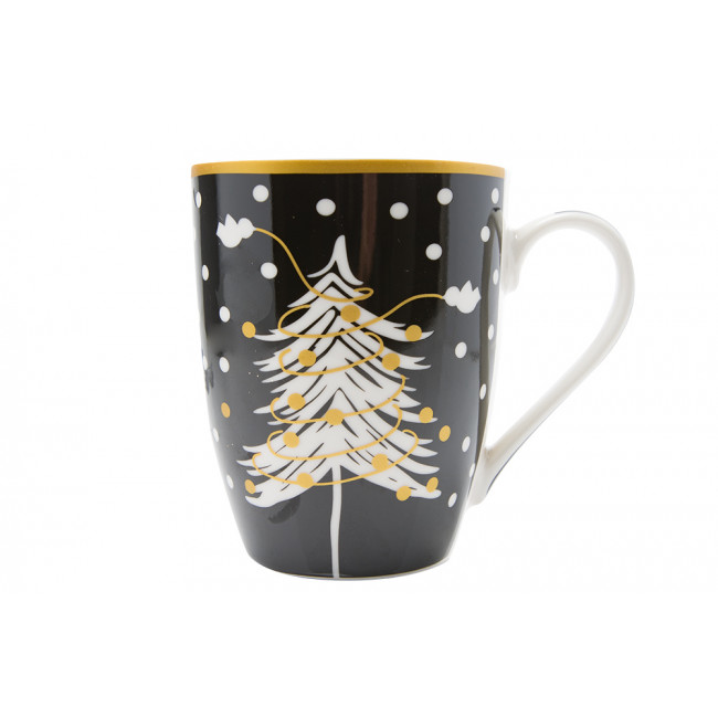 Mug Christmas tree,  porcelain, black, 11x10x8cm, 300ml
