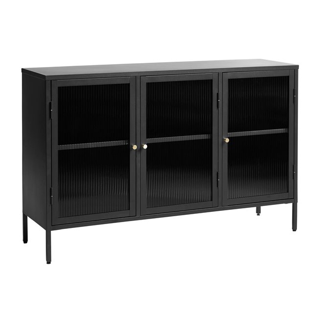 Cabinet Unbronk, black, metal/steel/glass, H85x132x40cm