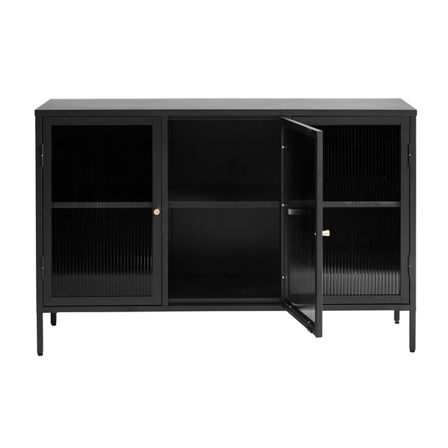 Cabinet Unbronk, black, metal/steel/glass, H85x132x40cm
