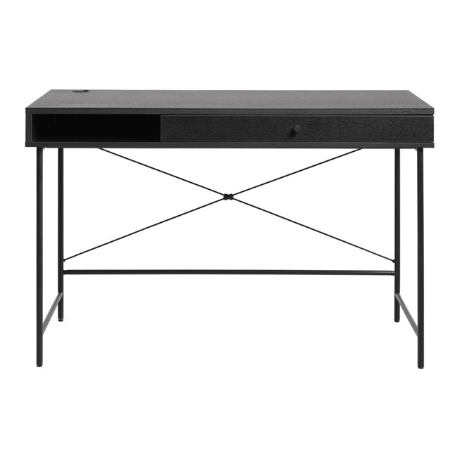 Office table Usakola, black, MDF/metal, H76x120x60cm