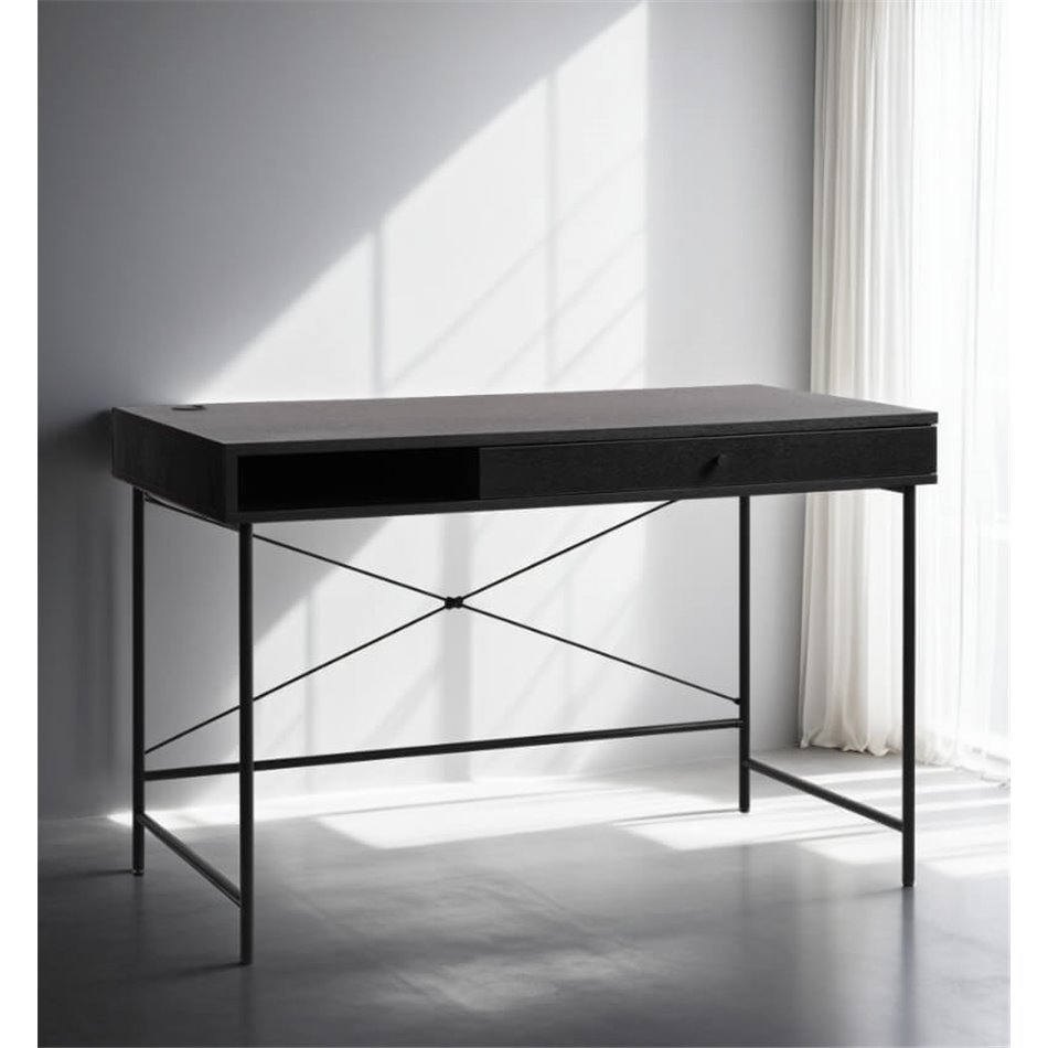 Office table Usakola, black, MDF/metal, H76x120x60cm