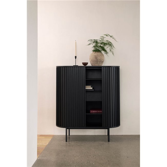 Cabinet Usien, black, oak veneer/solid oak, H125x110x45cm